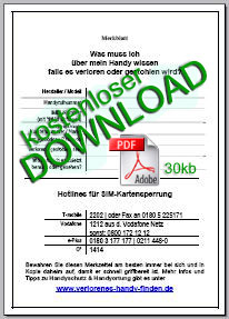 Handyverlust Merkblatt für wichtige Fakten